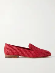 [Manolo Blahnik] Manolo Blahnik - Pitakara Leather-trimmed Raffia Loafers - Red - IT40 IT 40 Red