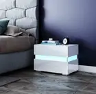 Table LED Nightstand Rgb Bedside End White High Gloss Modern Light W2 Drawers