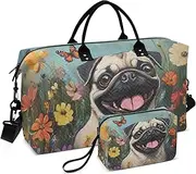 [YXYZRMY] Pugdog Garden Butterfly Travel Duffel Bag Gym Bag Sports Tote Bag with Multiple Interior Pockets Shoulder Weekender Bag for Women Men with Toiletry Bag 20.5”x 7.9”x 13.8”, Multi-Colored, one