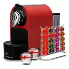 ChefWave Mini Espresso Machine for Nespresso Capsules (Red) with Accessories