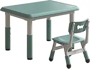 Cywaai Children's Table and Chair Set, Height Adjustable Set, Easy-to-Assemble Desk, Easy-to-Clean Craft Table for Living Room, Bedroom, Study, playroom (2-Piece Set)