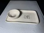 Rae Dunn Artisan Collection 9 inch CHIPS DIP Bowl and Platter Snack Plate (Z62