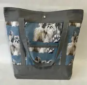 Shih Tzu Canvas Tote Bag - Fully Lined, Inside/Outside Pockets and Snap