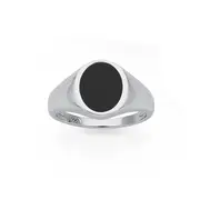 Silver Oval Black Agate Ring in Black