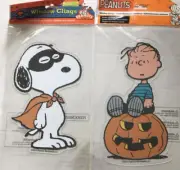 Peanuts~Set Of 2~2012 “SNOOPY & LINUS” On Pumpkin” Window Cling Jelz~FAST SHIP.
