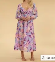 NWT Billabong The Salty Blonde Paradise Love Peasant Midi Dress Floral L