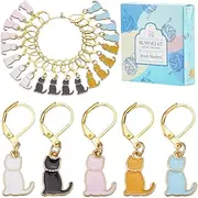 SUNNYCLUE 1 Box 20Pcs 4 Colors Cat Stitch Markers Crochet Lobster Clasp Charms Bulk Colorful Gold Alloy Enamel Cats Locking Marker with Stainless Steel Clasps for Knitting Weaving Quilting Jewellery