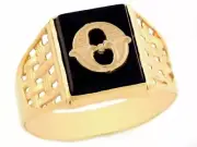 10k or 14k Yellow Gold Bold Black Onyx Mens Basket Weave Initial Letter O Ring