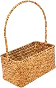 SOLUSTRE 1 PC Handmade Woven Basket for Flowers Orange Flower Pot Basket with High Handle for Home Garden Versatile Wicker Container