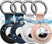 R-fun Airtag Holder with Keychain, [4 Pack] Silicone AirTag case Cover with Key Rings for Wallet, Dog Collar, Luggage, and Keys-Black/White/Navy/Sand Pink