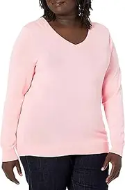 [Amazon Essentials] Women's Classic-Fit Lightweight Long-Sleeve V-Neck Sweater (Available in Plus Size), Light Pink, 1X