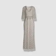 $695 Aidan Mattox Women's Gray Embellished Cape Sleeve Gown Dress Size 6