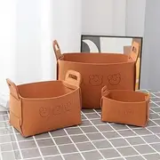 Large Capacity Storage Bins with carrying Handles for Office Bedroom Closet Shelves Nursery, Collapsible Organizer for Toys, Clothes, Laundry, Foldable Teddy Bear Felt Storage Box 3 size (BROWN)