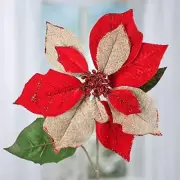 Lot of 2 Sparkling Artificial Burlap and Velveteen Poinsettia 22" Floral Stem