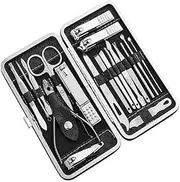Home Nail Clipper Set of 18 Pieces Large Size Dead Skin Pliers Diagonal to Remove Dead Skin Small Eyebrow Clipper Leather Sleeve,Black 19,piece set