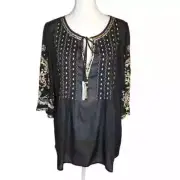 NEW Sundance Lilla Crafted Embroidered Beaded Top Size M