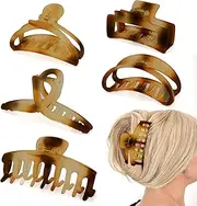 5PCS Claw Hair Clips for Women - Matte Amber Brown Non-Slip Medium Large Clamps for Thin Thick Hair, Multi-Style Fashion Accessories (Amber, One size)