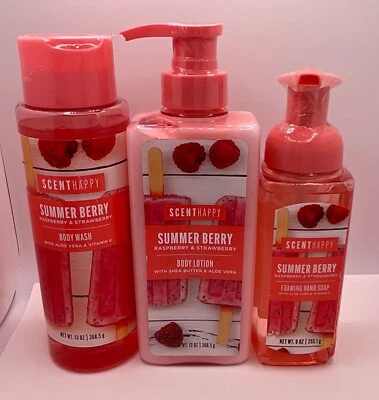 ScentHappy SUMMER BERRY Lot: Body Wash, Body Lotion & Foaming Hand Soap NEW