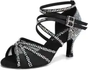 Women Latin Dance Shoes Rhinestones Ballroom Salsa Bachata Wedding...
