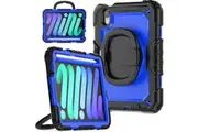 iPad Mini 7 2024 8.3 Inch Rotatable Handle Ring Folding Stand Case with Screen Protector-Black&Blue