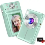 Kids FHD Compact 1080P 44MP Digital Camera 16x Zoom w/ 32GB SD Card, Mint Green
