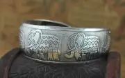 Vintage Antique Bracelet Silver HandcraftThai Elephant Carving Bangle Adjustable