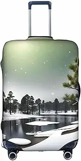 [Pvinnk] pine needle tree Winter Print Protective Luggage Cover Elastic Washable Suitcase Protector Travel Gear Protector, White, Large