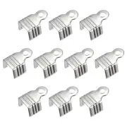 400Pcs Fold Over Cord Ends, 8x11mm Terminators Crimp End Tips Rhodium Tone