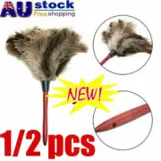 32CM 1/2PCS Anti Static Genuine Ostrich Feather Duster Wooden Handle Brush Clean