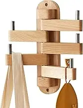 TRWISWDC Oak Coat Hook Swivel Wall Rack, Foldable Arms 5, 12" Length Hat Hooks for Bedroom Office Kitchen, Heavy Duty (Natural)