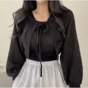 Tie-Front Cropped Cardigan Black - S