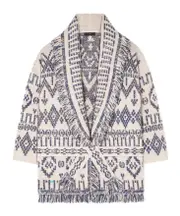 geometric-pattern fringed cardigan S,L,M Chalk-Denim
