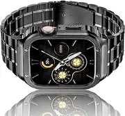 [Amznew] Apple Watch Band with Case Compatible for iWatch Series Ultra(49mm) 8/7(45mm/41mm), 6/5/4/SE(44mm/40mm), Stainless Steel Watch Bands and Metal Protective Bumper Cover for Men