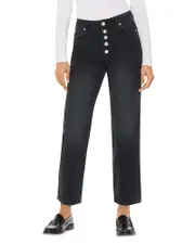 Whistles Hollie Button Front High Rise Cropped Straight Jeans in Black