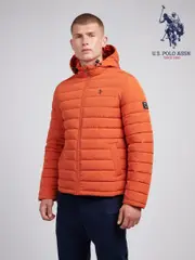 U.S. Polo Assn Brown Mens Lightweight Quilt Hooded Puffer Jacket (AD5184) | $231