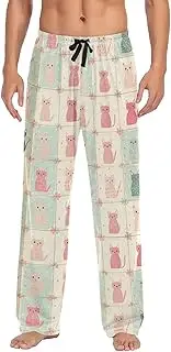 [AIXIWAWA] Cats Checkered Mens Pajama Pants Cozy Sleepwear Lounge PJ Bottoms with Pocket Drawstring S