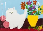 Cat with Flowers and Yarn : Maud Lewis : Early 1900s : Art Print