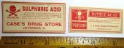 Jefferson OHIO - C.H Case's Drug Store TWO POISON LABELS WITH ADHESIVE - E9E-38