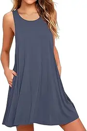 [PrinStory] Women's Casual Loose T Shirt Dress Long Sleeve Plain Swing Dresses Pockets