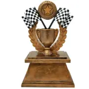 Racing Trophy - Engraved Checkered Flag Wreath Award (7 Inch)