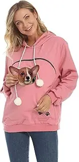 [ZIIFULLHOU] Women Pet Carrier Sweatshirt Puppy Kitten Holding Hoodies Long Sleeve Pouch Tops