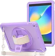 ProCase Case for iPad 10.2-inch 9th 2021/8th 2020/7th 2019 Generation Rugged Case, Heavy Duty Shockproof Rugged Cover with Hand Strap 360 Degree Rotatable Kickstand Protective for iPad 10.2 -Purple
