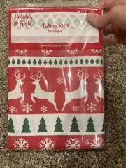 Christmas Reindeer, Tree, Snow Tablecloth~NEW~52" x 70" Rectangle~Holiday Style