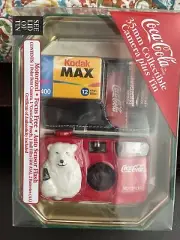 [NEW] Coca Cola 35mm Collectible Camera with Film & Christmas Tin Box Year 2000
