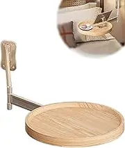 Folding Table Wall Mounted Small Round Tray, Save Space Fold Down Desk,Bedside Suspended Retractable Storage Tray with 180° Rotation, Movable Shelf Suitable for Bedroom, Study and Balcony(Wood)