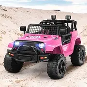 ALFORDSON 12V Kids Ride On Car Dual Motors, Remote Control Toy Car with Music Player LED Lights, Ride-on Car Design Eletric Vehicle, Pink