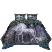 Magical White Unicorn and Birds Sacred Grove Coverlet