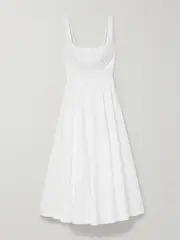 [STAUD] STAUD - Wells Pleated Cotton-blend Poplin Midi Dress - White - US10 US 10 White