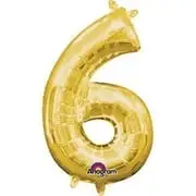 Anagram 78534 16 in. Number 6 Gold Shape Air Fill Foil Balloon