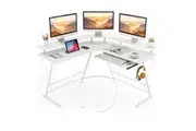 Costway Reversible L Shaped Computer Desk Gaming Table w/Power Outlet Monitor Stand & Keyboard Tray Home Office